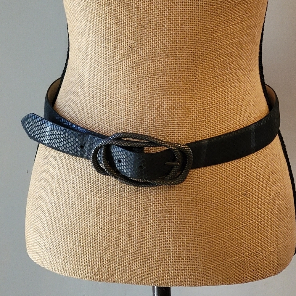 Tre Vero Large Black/Gray Snake Printed  Leather Belt